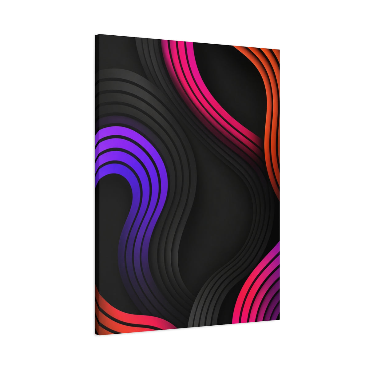 Neon Glow Waves Canvas Wall Art — Black, Hot Pink, Purple & Orange Abstract Print
