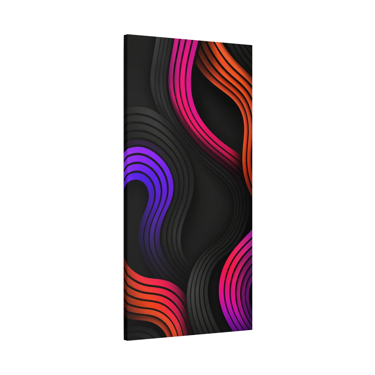 Neon Glow Waves Canvas Wall Art — Black, Hot Pink, Purple & Orange Abstract Print