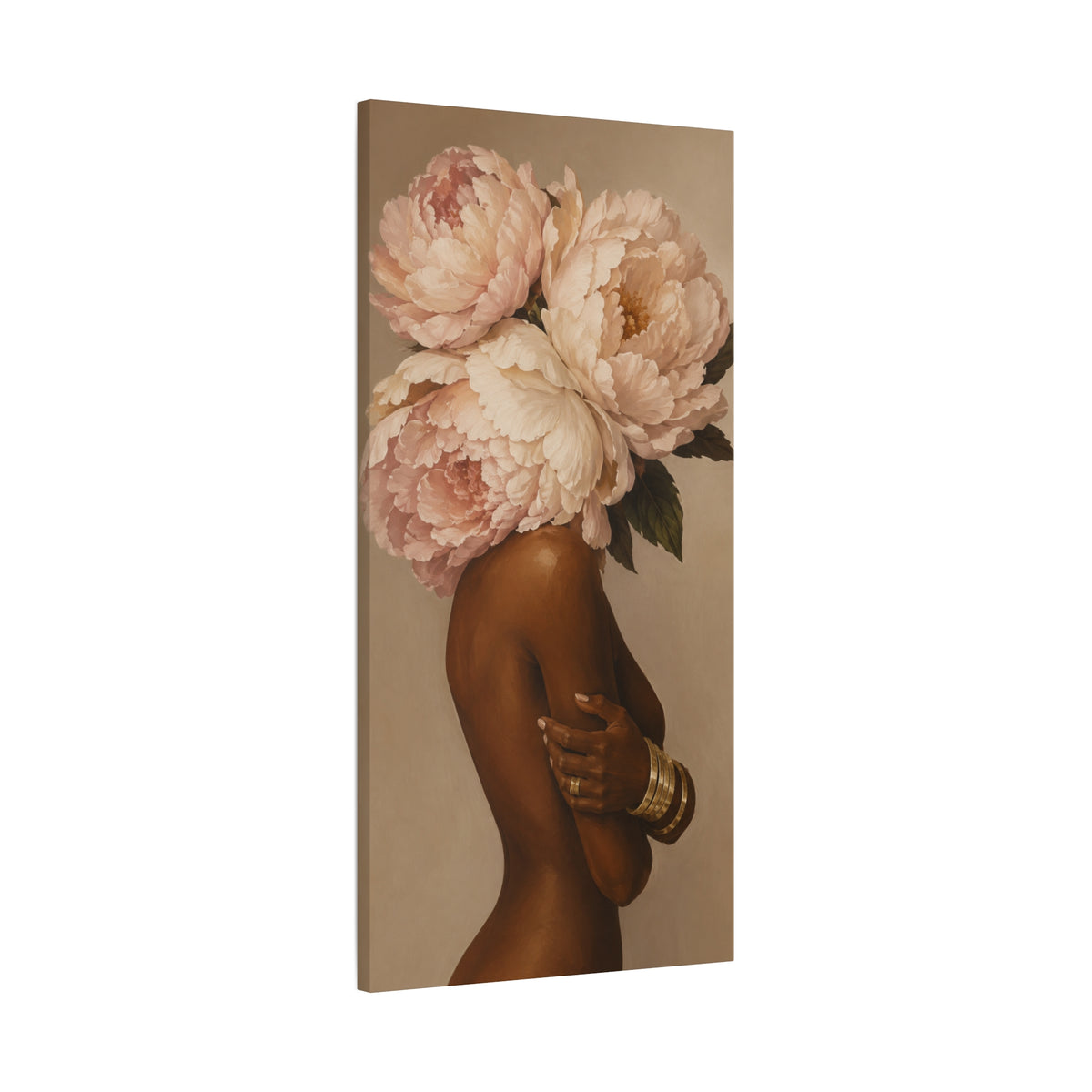 Floral Crown Muse Matte Canvas Wall Art — Blush Peony Floral Woman Portrait
