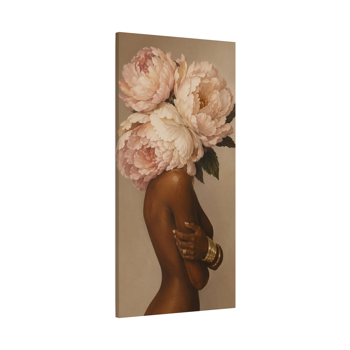 Floral Crown Muse Matte Canvas Wall Art — Blush Peony Floral Woman Portrait