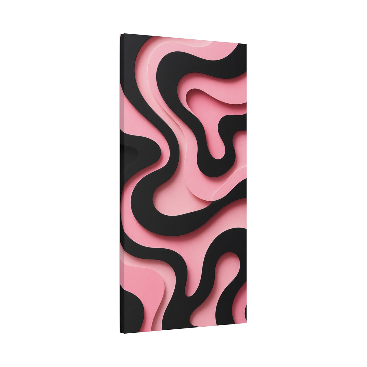 Pink & Black Flow Matte Canvas Wall Art — Modern Abstract Layered Waves