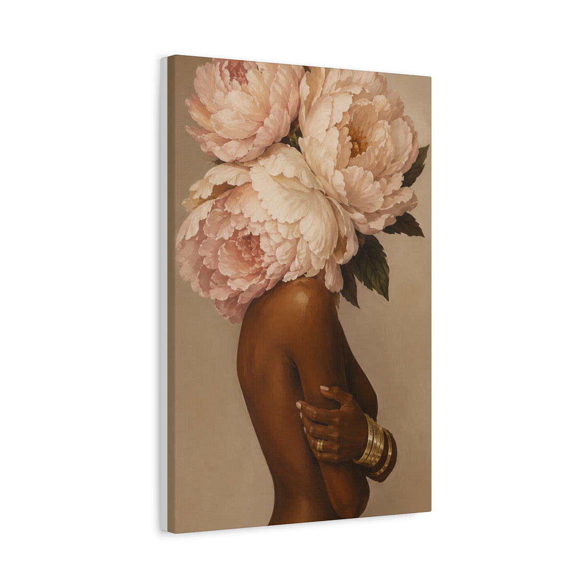 Floral Crown Muse Matte Canvas Wall Art — Blush Peony Floral Woman Portrait