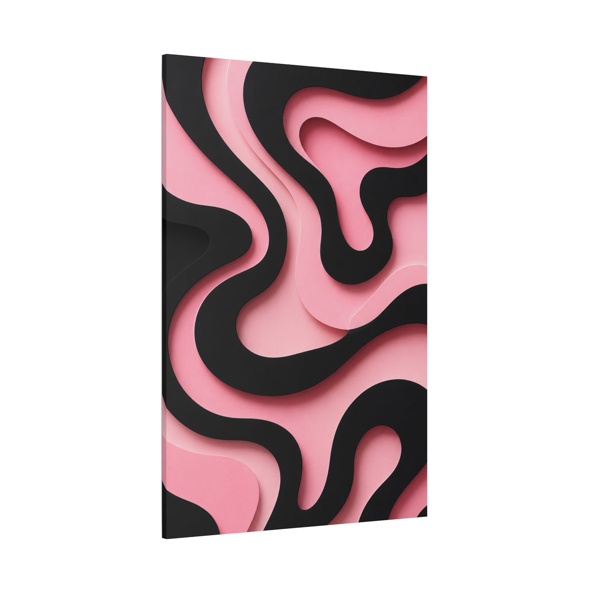 Pink & Black Flow Matte Canvas Wall Art — Modern Abstract Layered Waves