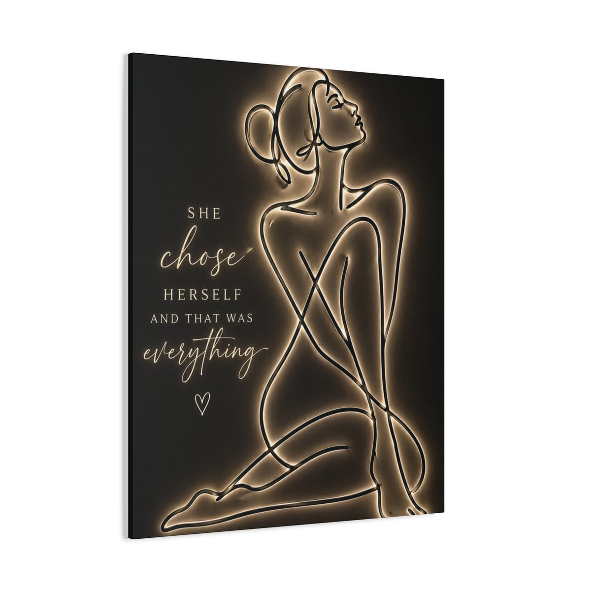 She Chose Herself Canvas Wall Art — Black & Gold Empowerment Line Art