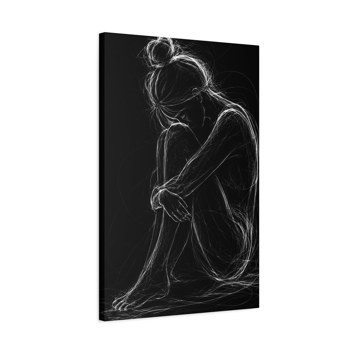 Quiet Strength Woman Canvas Wall Art — Black & White Abstract Line Art