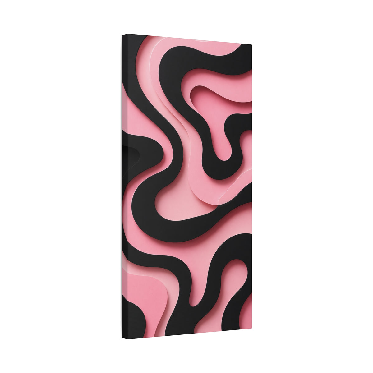 Pink & Black Flow Matte Canvas Wall Art — Modern Abstract Layered Waves