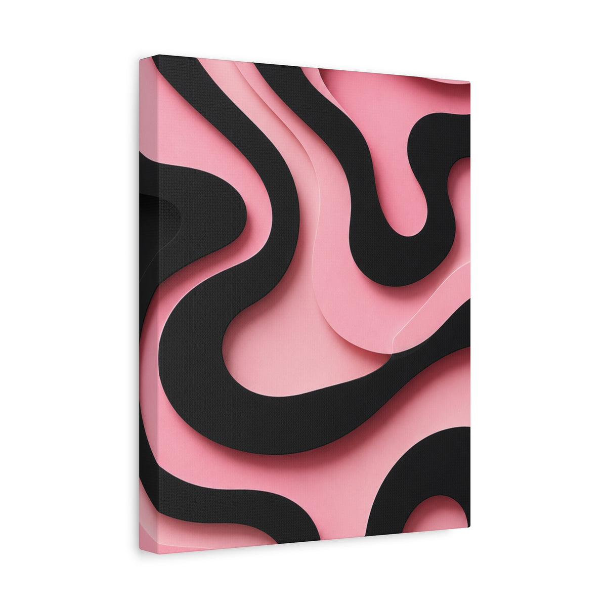 Pink & Black Flow Matte Canvas Wall Art — Modern Abstract Layered Waves