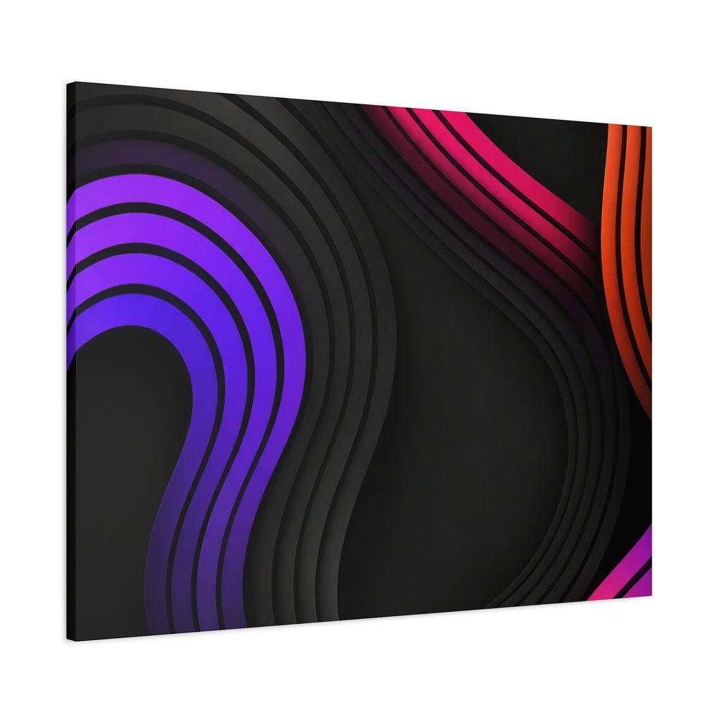 Neon Glow Waves Canvas Wall Art — Black, Hot Pink, Purple & Orange Abstract Print