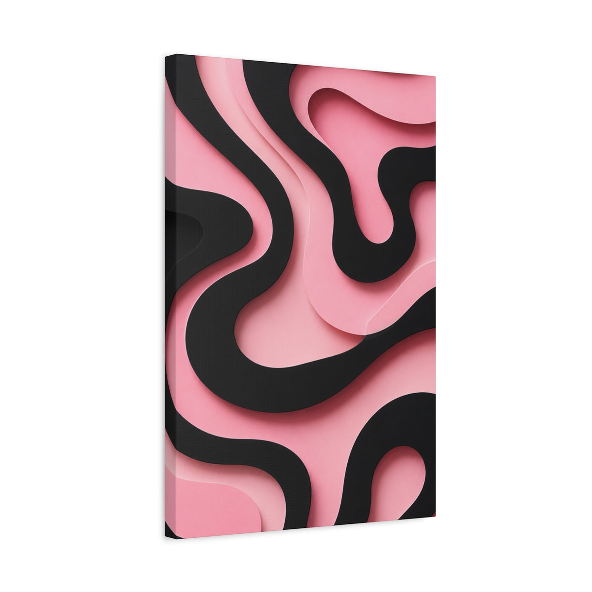 Pink & Black Flow Matte Canvas Wall Art — Modern Abstract Layered Waves