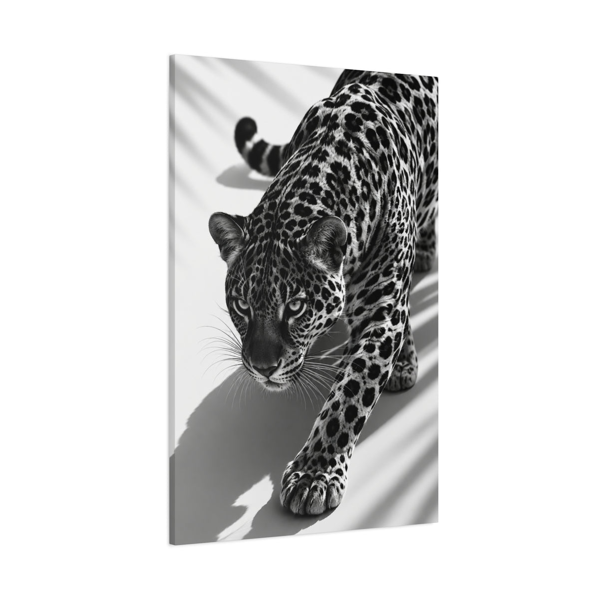 Black & White Leopard Canvas Wall Art – Modern Wildlife Stretched Canvas Home Decor