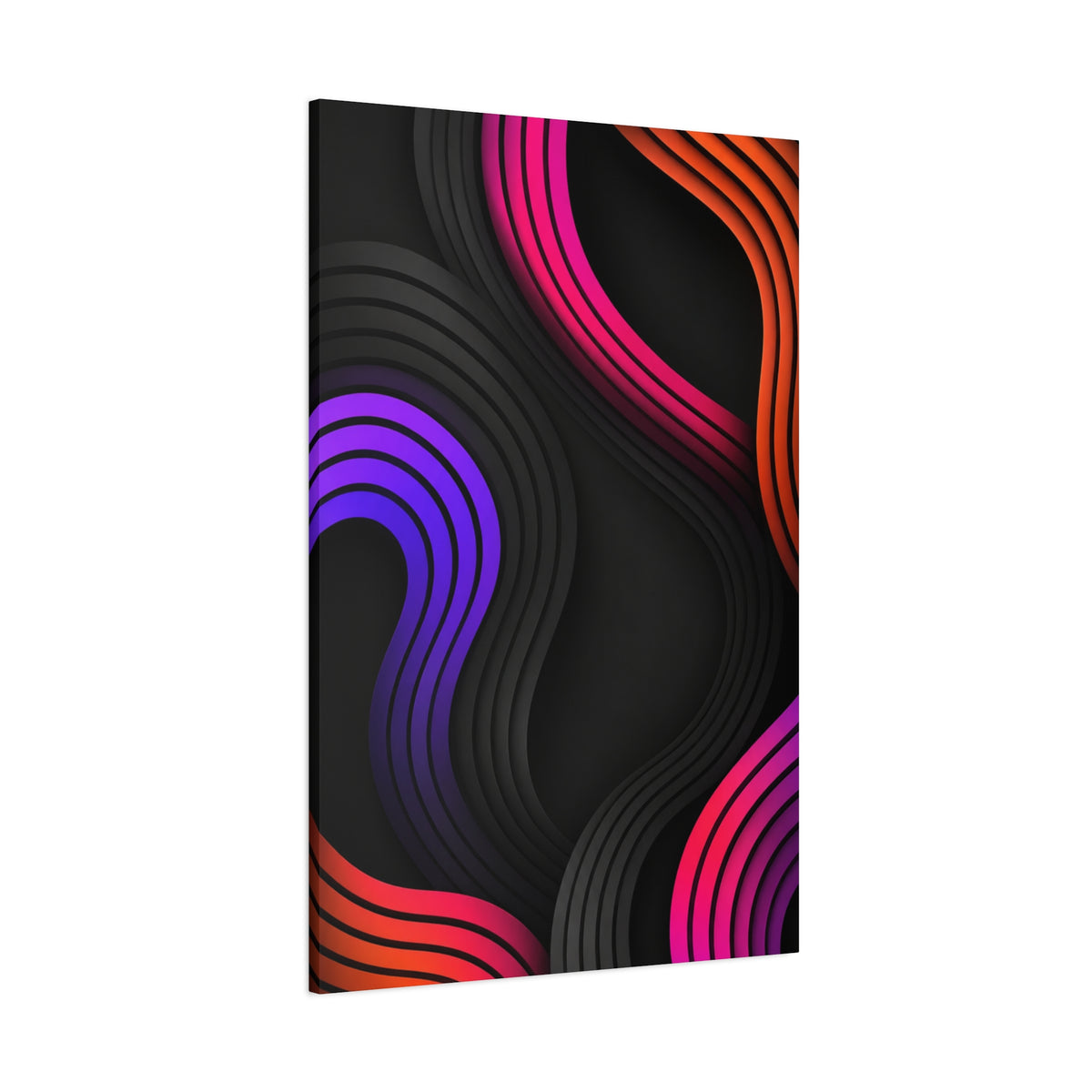 Neon Glow Waves Canvas Wall Art — Black, Hot Pink, Purple & Orange Abstract Print