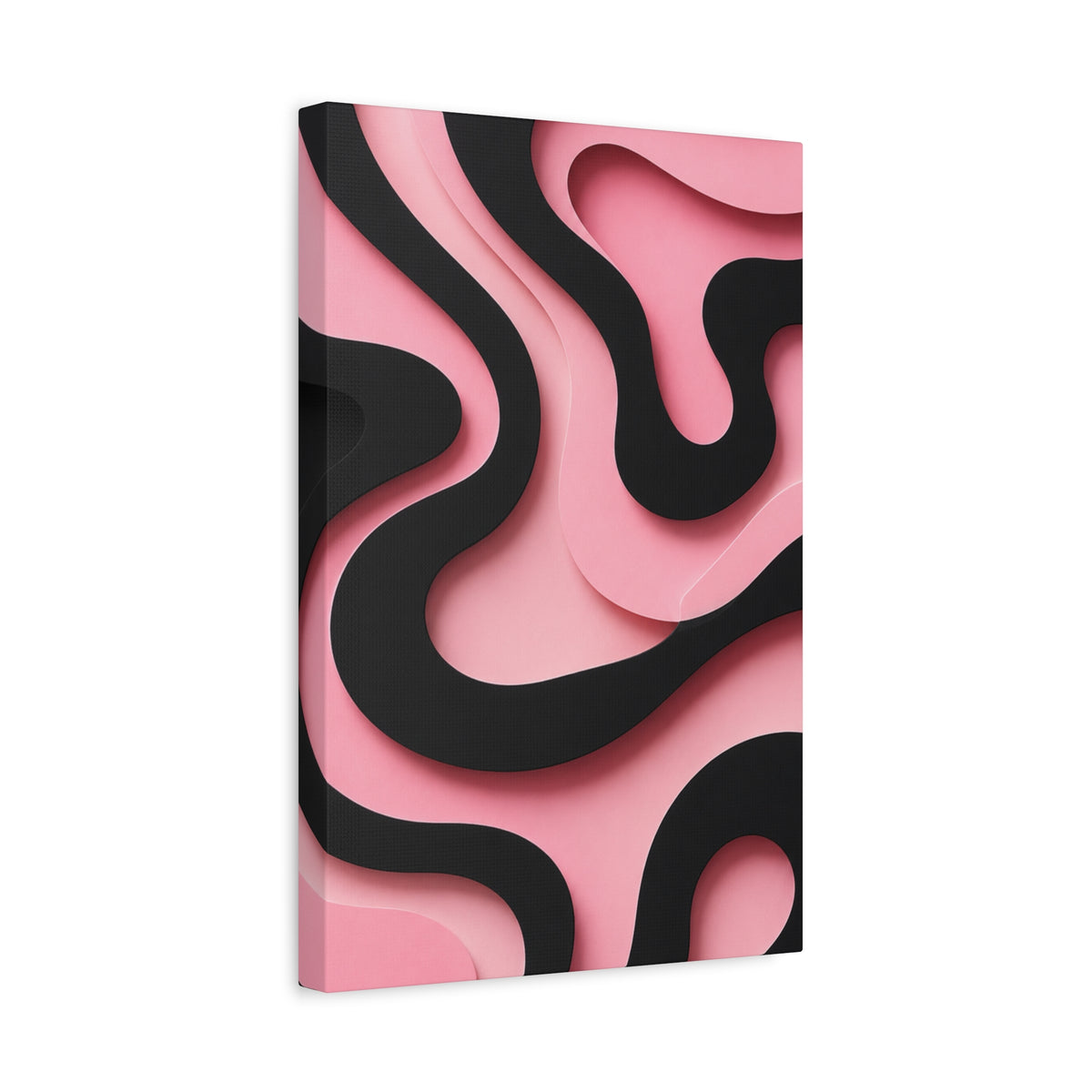Pink & Black Flow Matte Canvas Wall Art — Modern Abstract Layered Waves