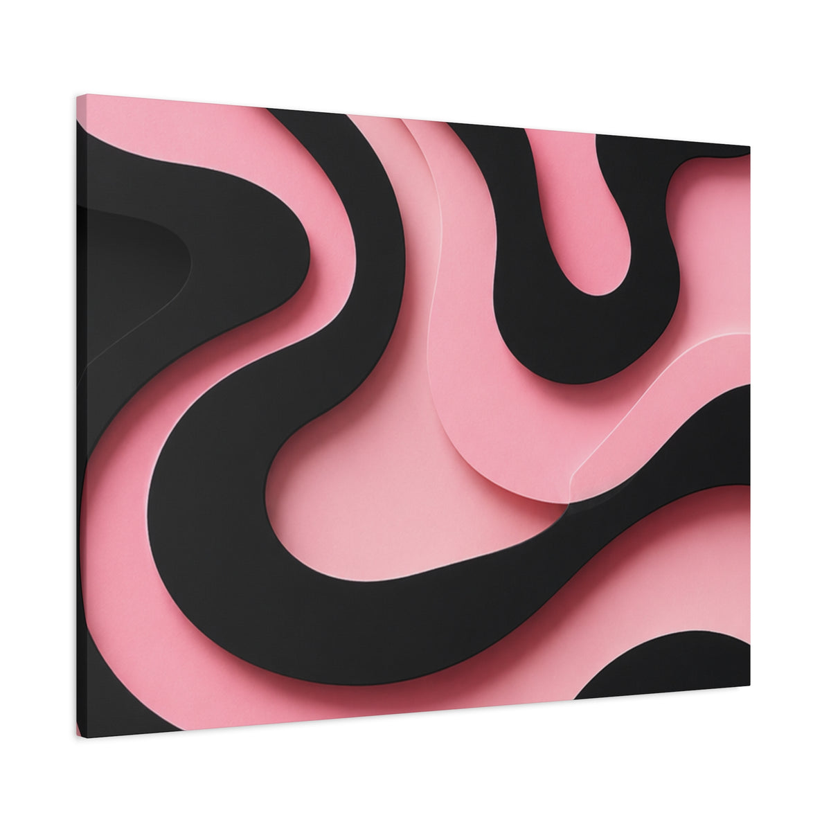 Pink & Black Flow Matte Canvas Wall Art — Modern Abstract Layered Waves