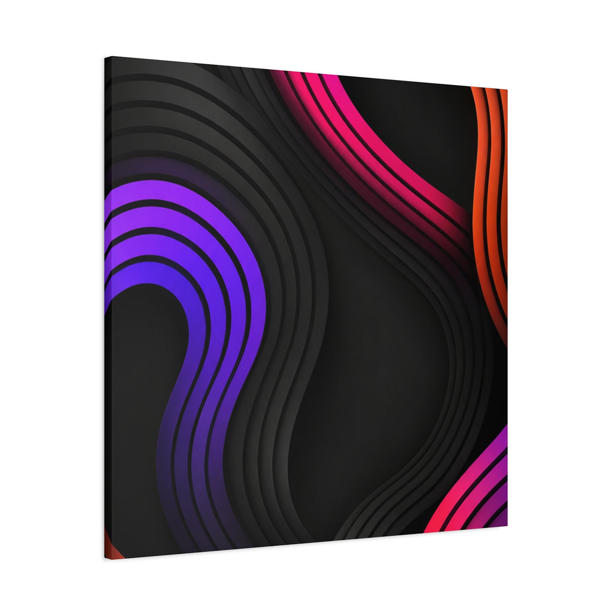 Neon Glow Waves Canvas Wall Art — Black, Hot Pink, Purple & Orange Abstract Print