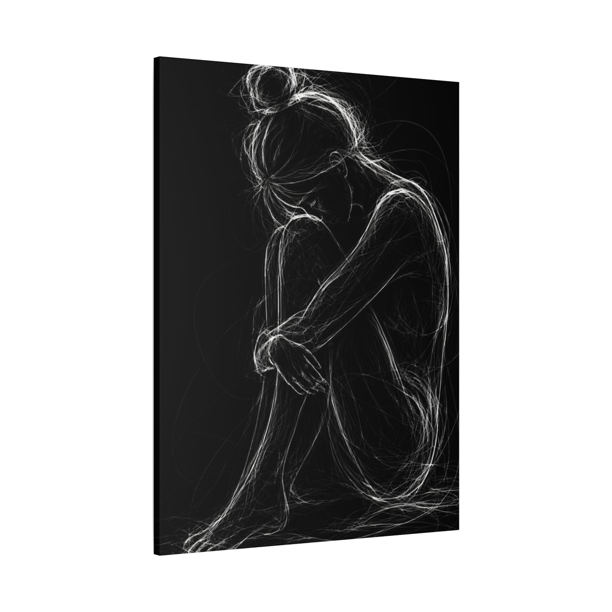 Quiet Strength Woman Canvas Wall Art — Black & White Abstract Line Art