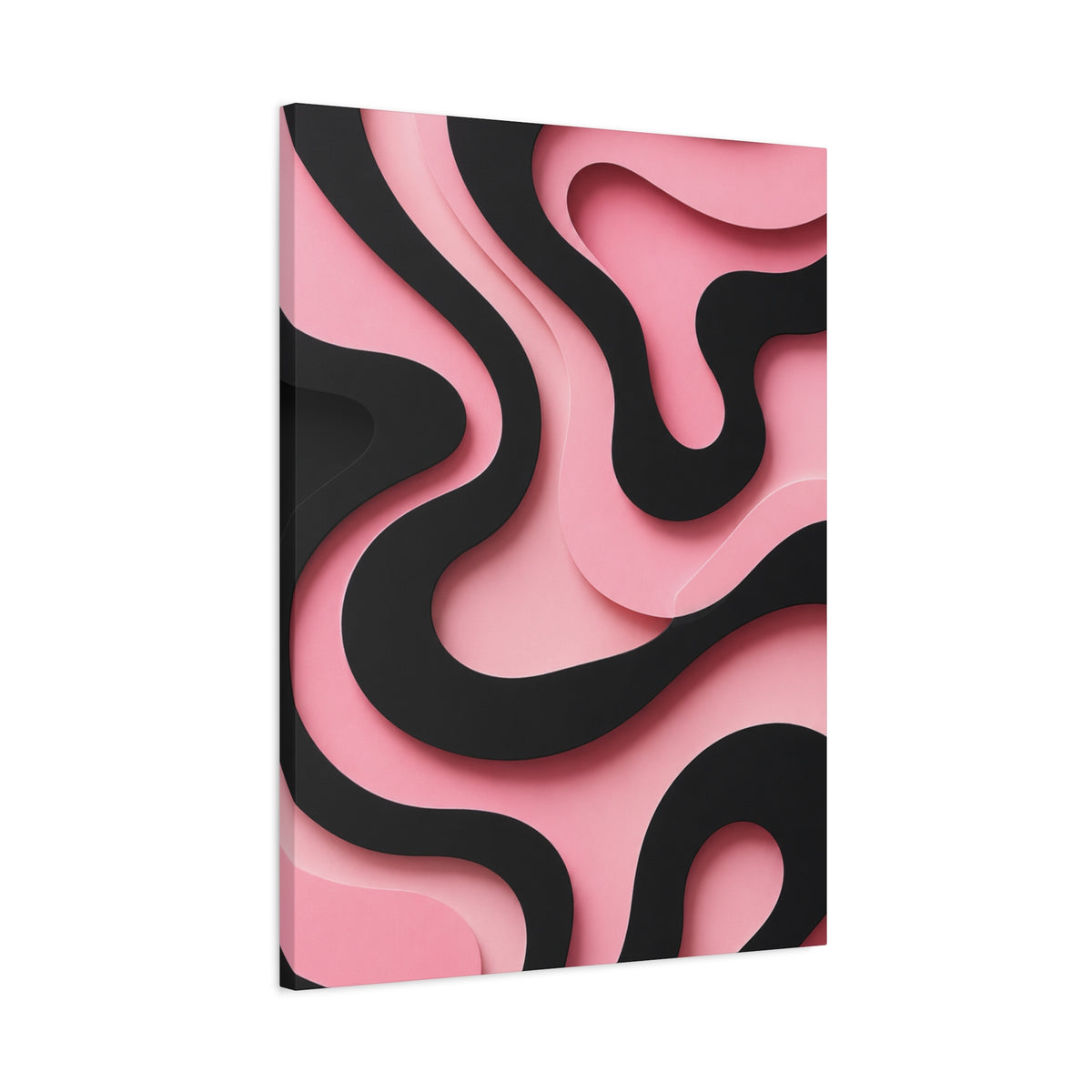 Pink & Black Flow Matte Canvas Wall Art — Modern Abstract Layered Waves