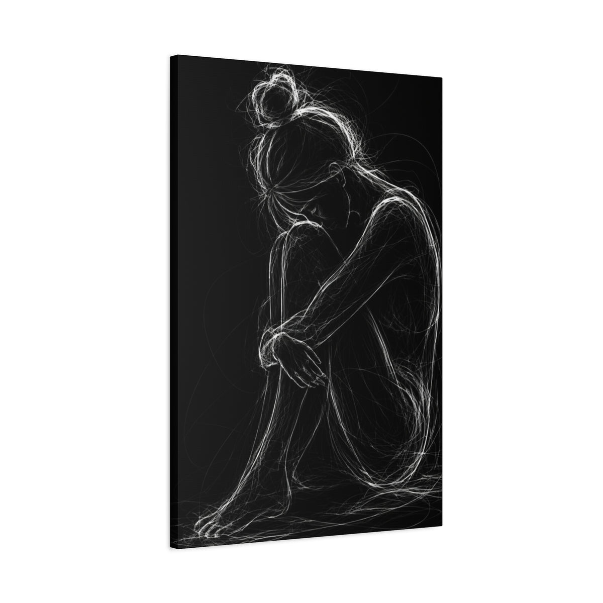 Quiet Strength Woman Canvas Wall Art — Black & White Abstract Line Art