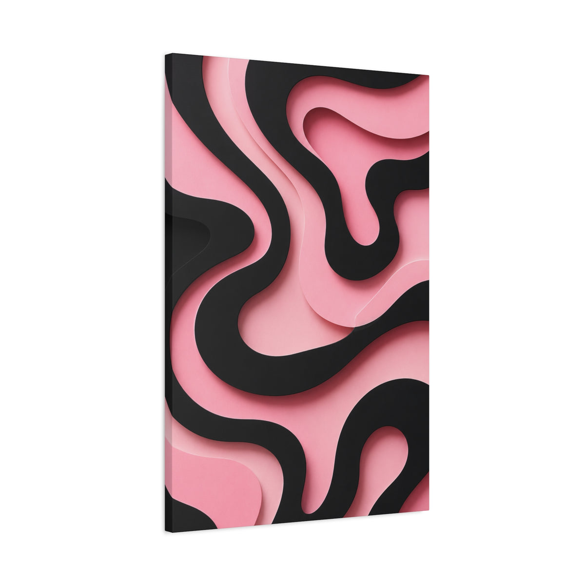 Pink & Black Flow Matte Canvas Wall Art — Modern Abstract Layered Waves