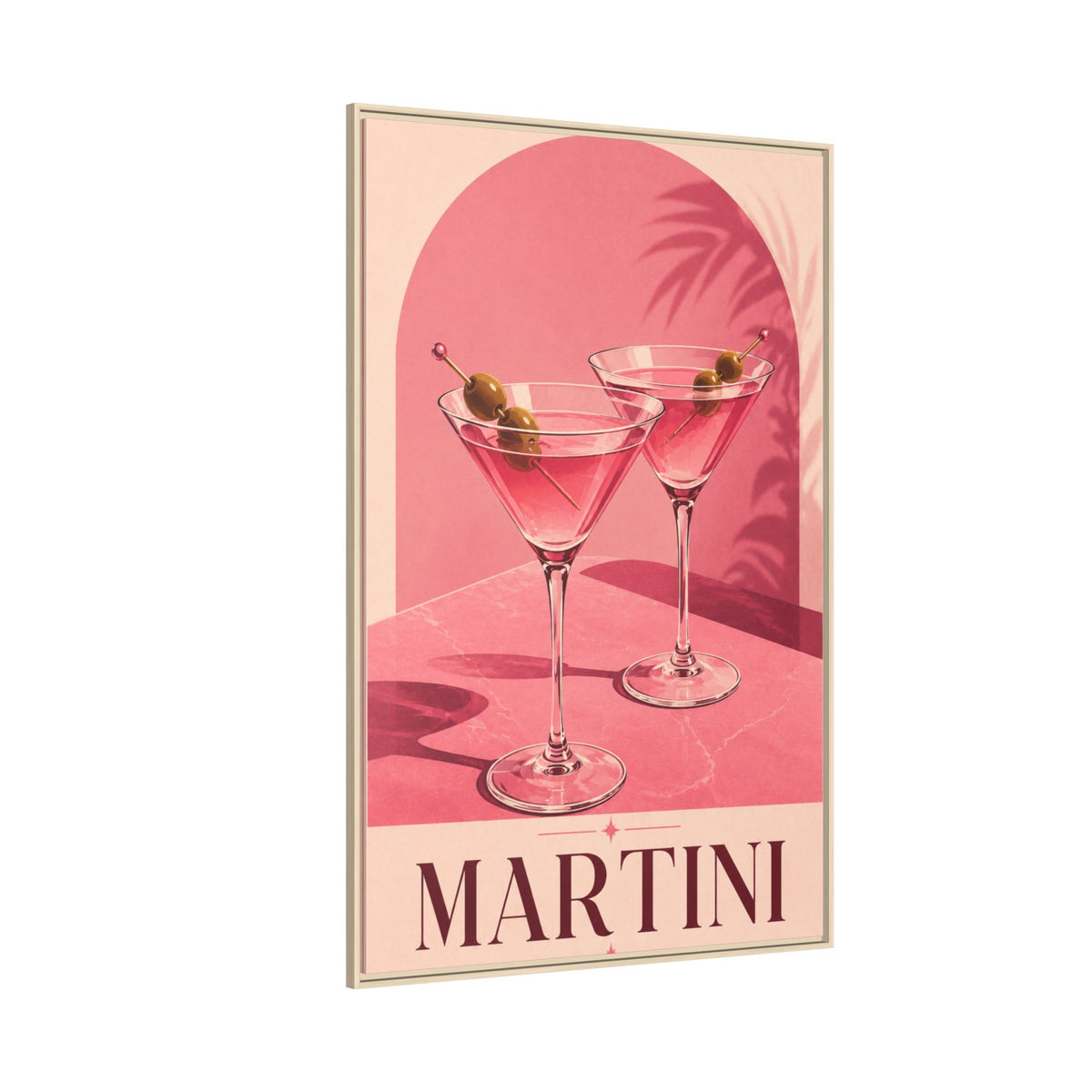 Martini Wall Art Canvas — Framed Pink Cocktail Canvas