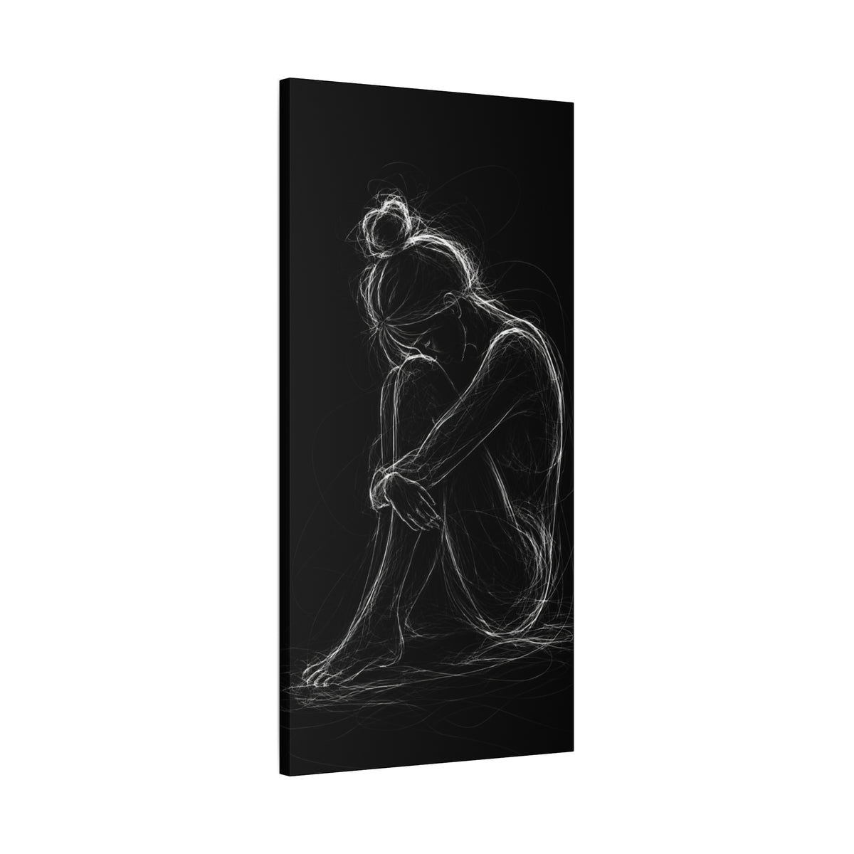 Quiet Strength Woman Canvas Wall Art — Black & White Abstract Line Art