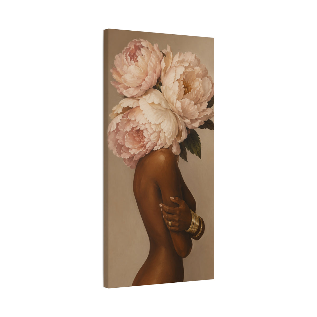 Floral Crown Muse Matte Canvas Wall Art — Blush Peony Floral Woman Portrait