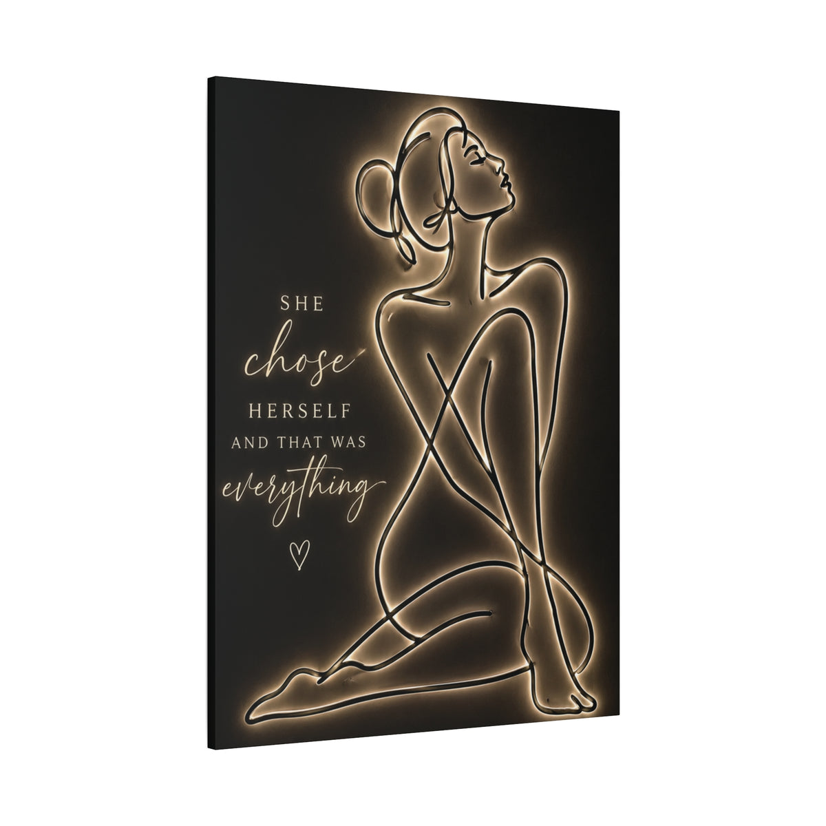She Chose Herself Canvas Wall Art — Black & Gold Empowerment Line Art