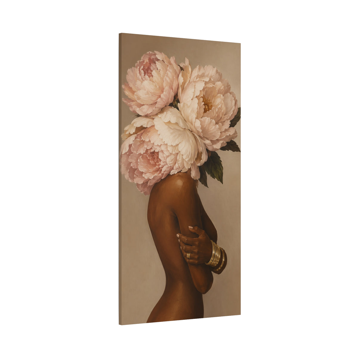 Floral Crown Muse Matte Canvas Wall Art — Blush Peony Floral Woman Portrait