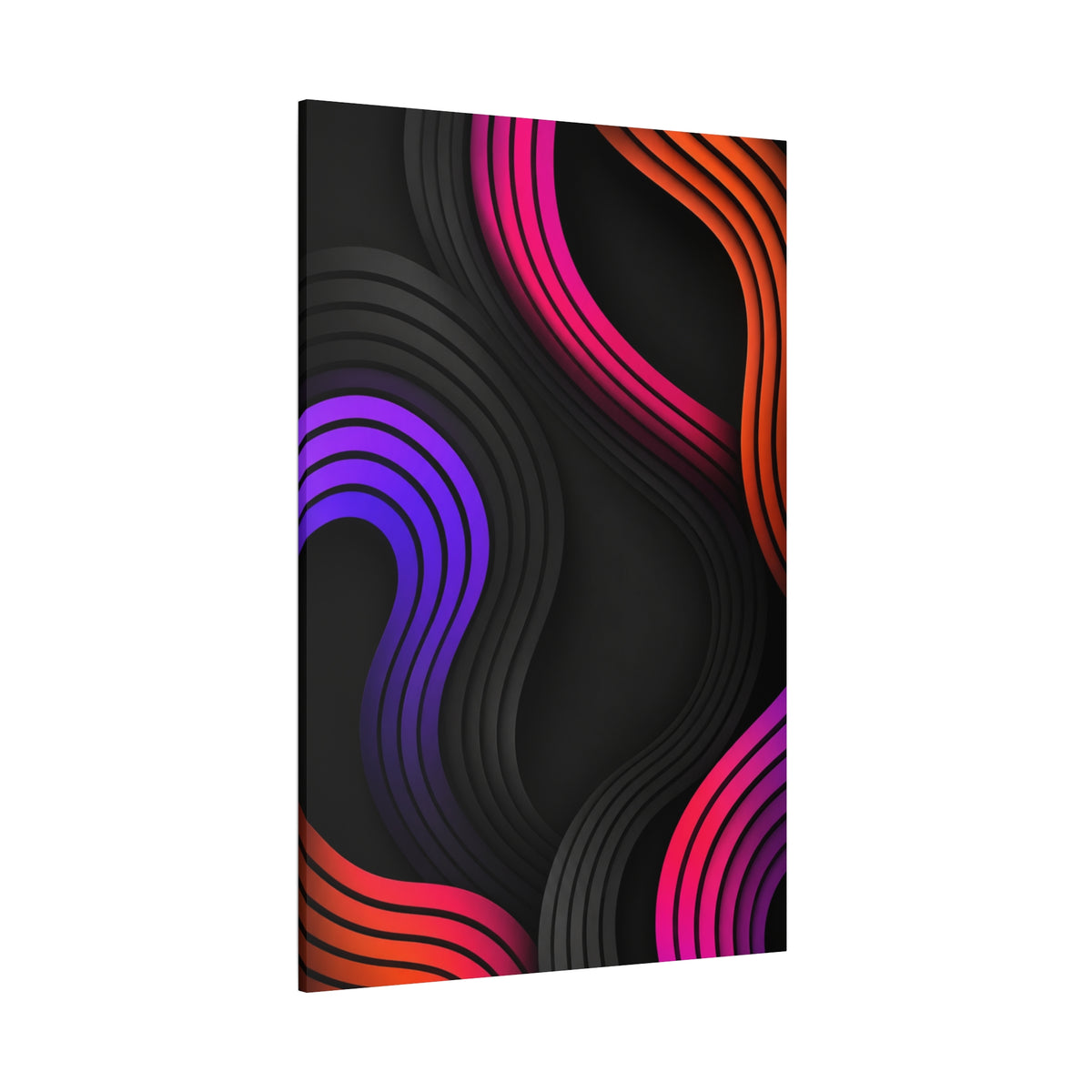 Neon Glow Waves Canvas Wall Art — Black, Hot Pink, Purple & Orange Abstract Print