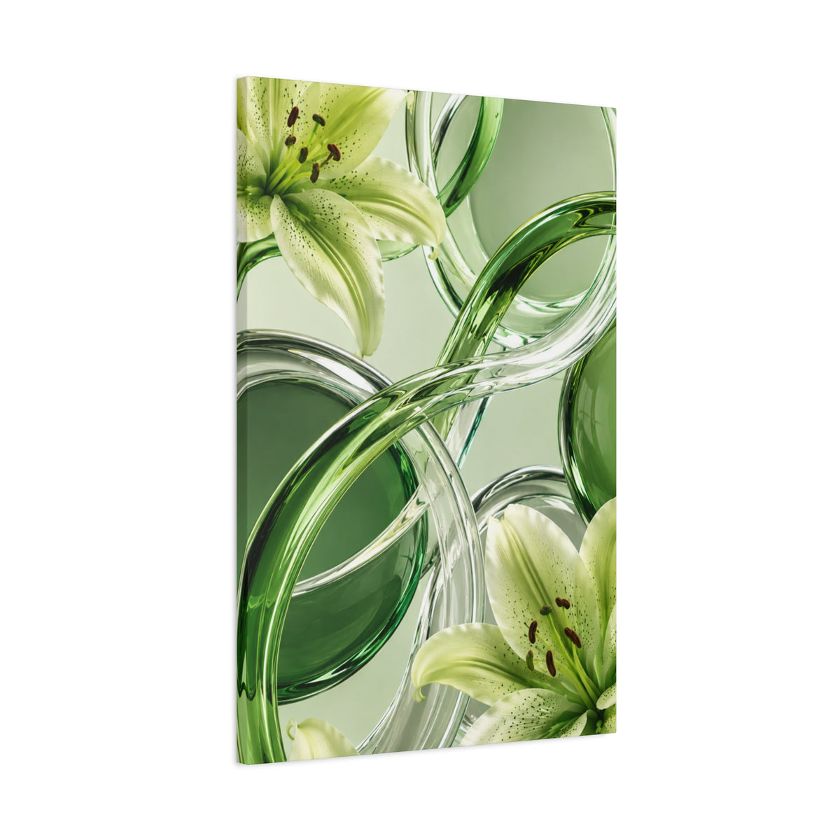 Green Glass Abstract Canvas Wall Art | Modern Botanical Canvas Print | Luxury Minimalist Wall Decor | Living Room Artwork