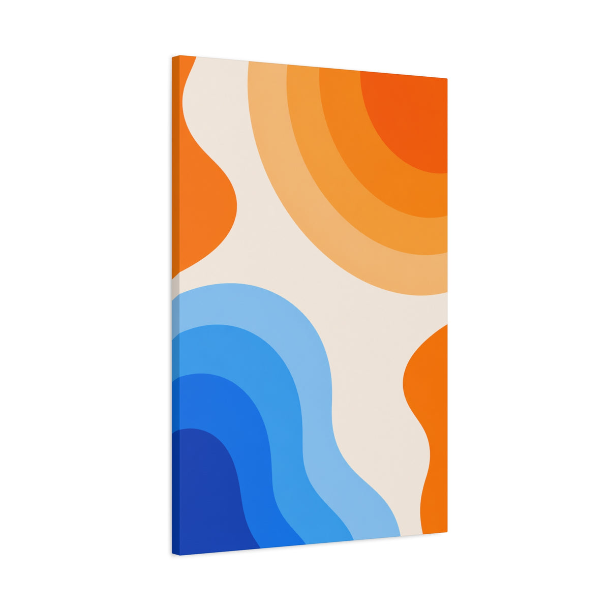 Retro Blue & Orange Abstract Canvas Wall Art | Modern Geometric Matte Canvas Print