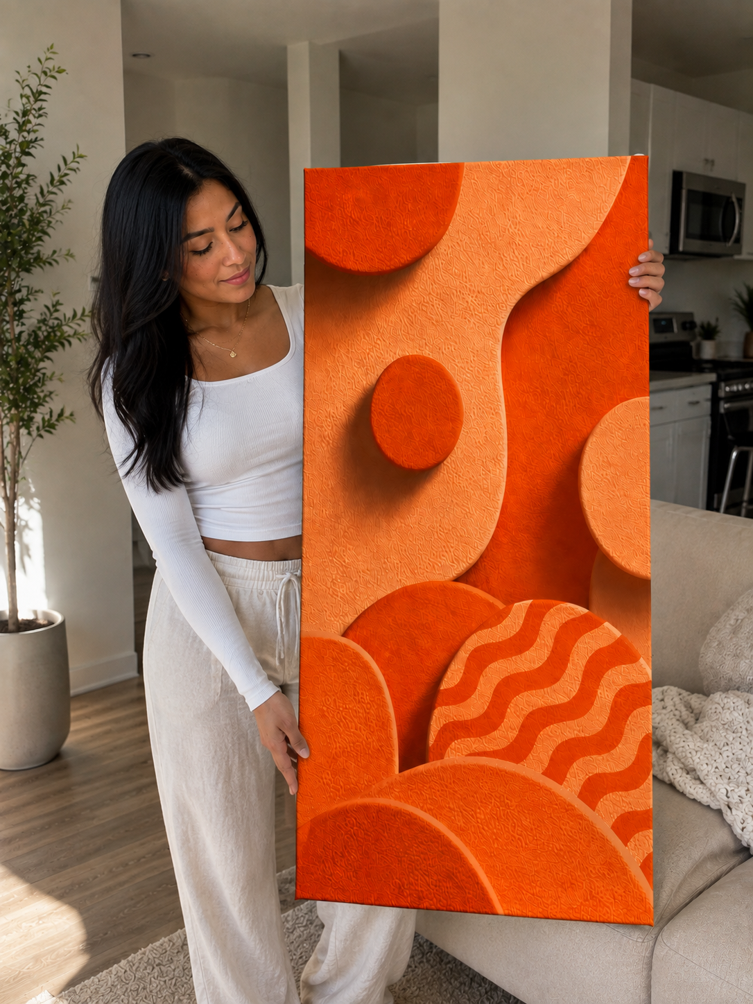 Orange Abstract Canvas Wall Art | Modern Geometric Canvas Print | Luxury Living Room Decor | Mid Century Wall Art | Ready to Hang