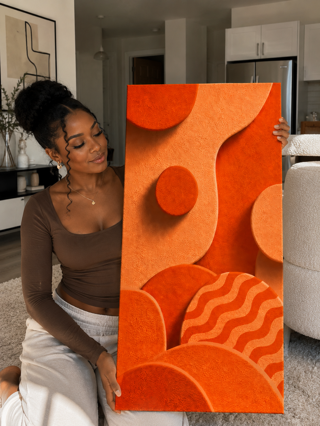 Orange Abstract Canvas Wall Art | Modern Geometric Canvas Print | Luxury Living Room Decor | Mid Century Wall Art | Ready to Hang