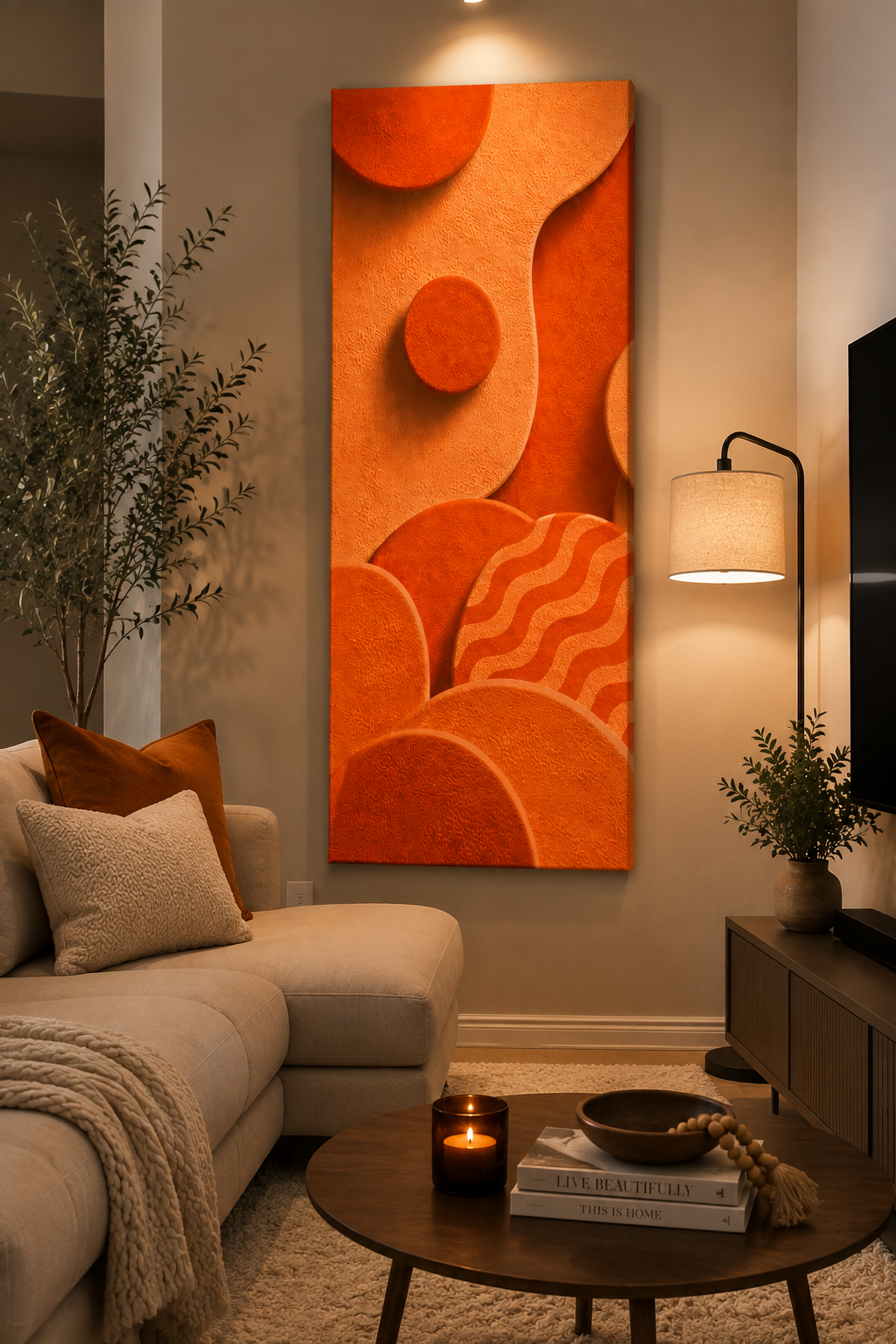 Orange Abstract Canvas Wall Art | Modern Geometric Canvas Print | Luxury Living Room Decor | Mid Century Wall Art | Ready to Hang