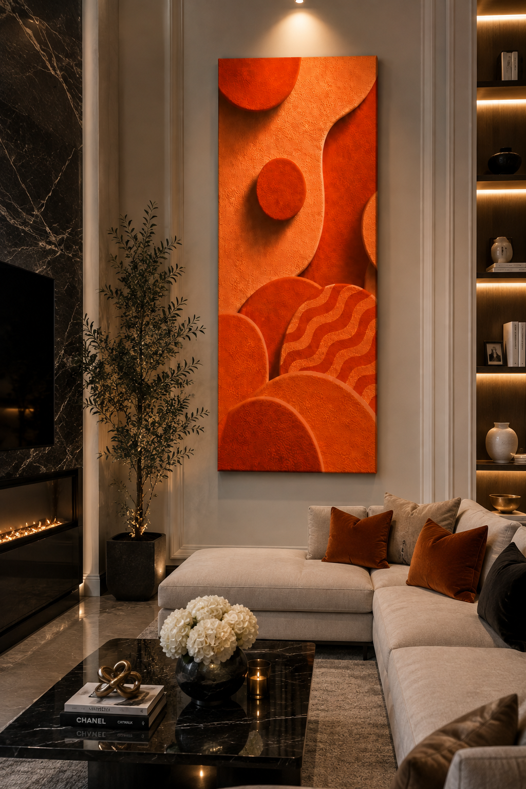 Orange Abstract Canvas Wall Art | Modern Geometric Canvas Print | Luxury Living Room Decor | Mid Century Wall Art | Ready to Hang