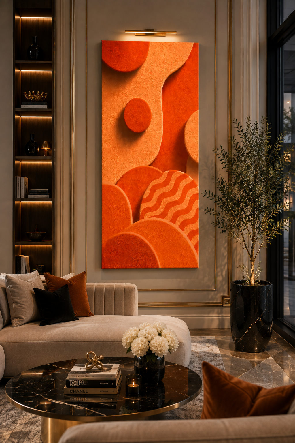 Orange Abstract Canvas Wall Art | Modern Geometric Canvas Print | Luxury Living Room Decor | Mid Century Wall Art | Ready to Hang