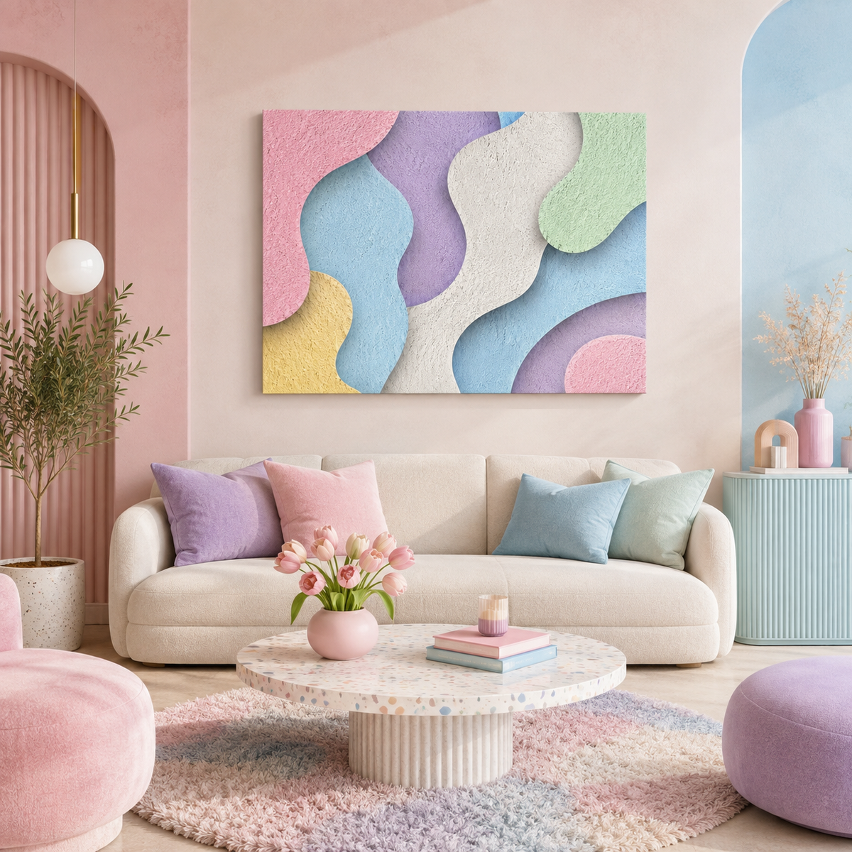 Pastel Abstract Canvas Wall Art | Modern Paper Cut Wall Decor | Colorful Minimalist Canvas Print | Nursery, Bedroom & Living Room Decor