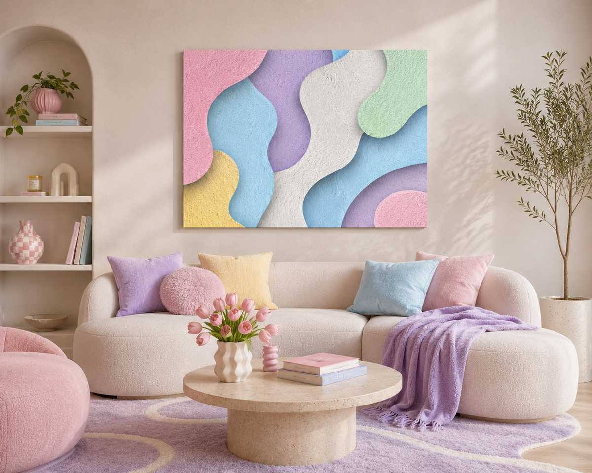 Pastel Abstract Canvas Wall Art | Modern Paper Cut Wall Decor | Colorful Minimalist Canvas Print | Nursery, Bedroom & Living Room Decor