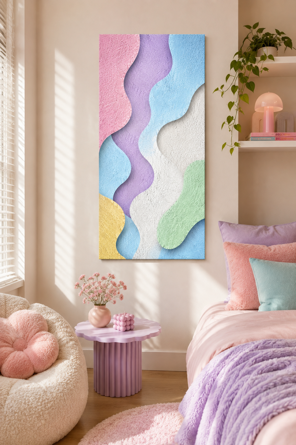 Pastel Abstract Canvas Wall Art | Modern Paper Cut Wall Decor | Colorful Minimalist Canvas Print | Nursery, Bedroom & Living Room Decor