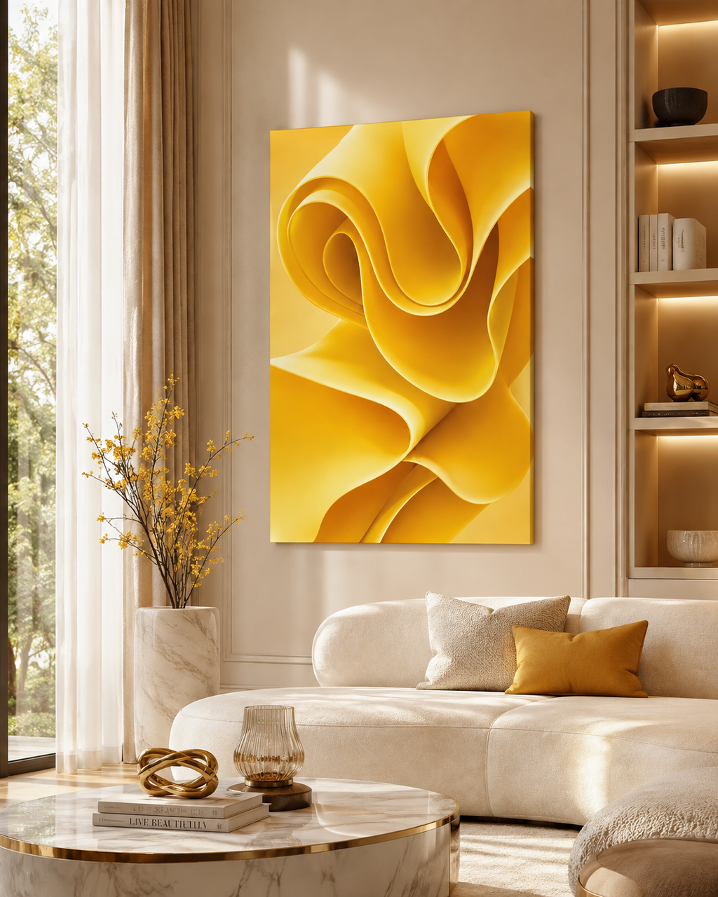 Yellow Abstract Canvas Wall Art | Modern Luxury Wall Decor | Minimalist Canvas Print | Living Room Art | Ready to Hang