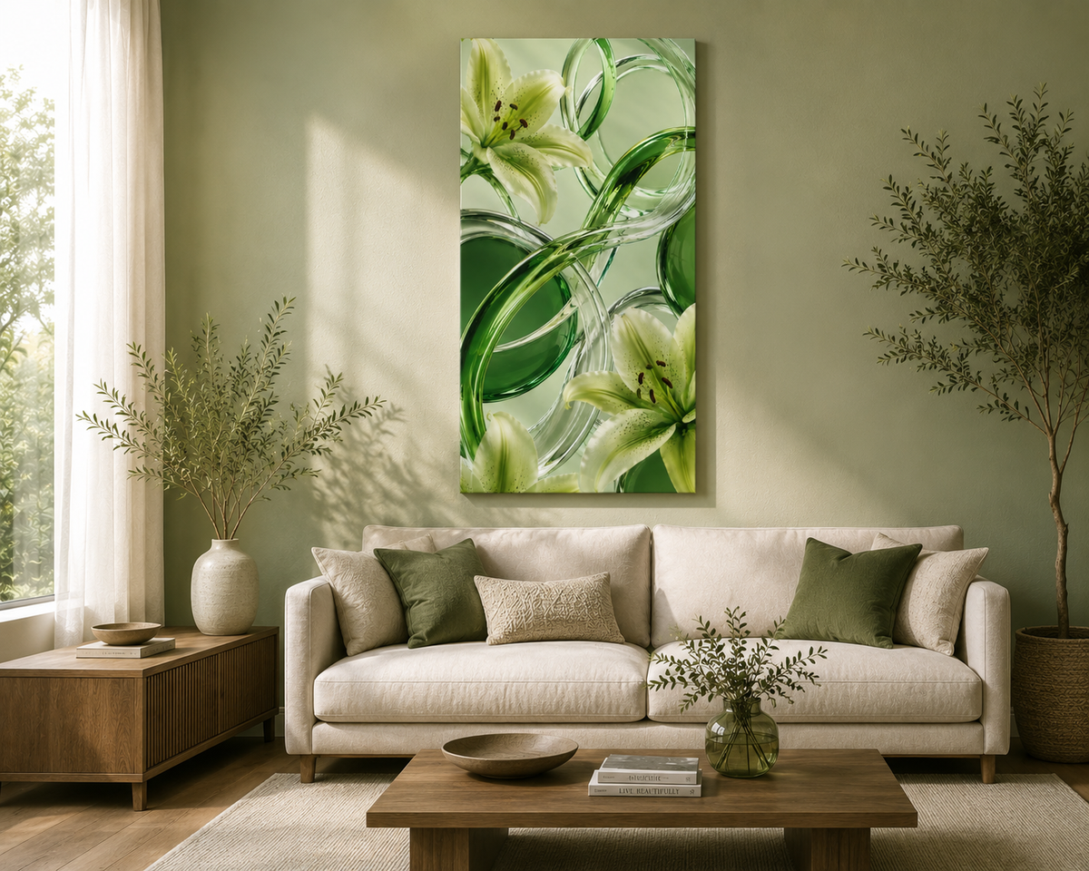 Green Glass Abstract Canvas Wall Art | Modern Botanical Canvas Print | Luxury Minimalist Wall Decor | Living Room Artwork