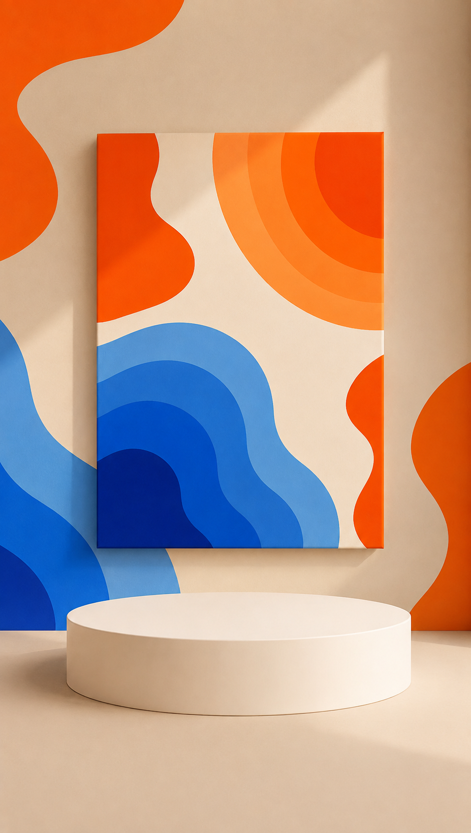 Retro Blue & Orange Abstract Canvas Wall Art | Modern Geometric Matte Canvas Print