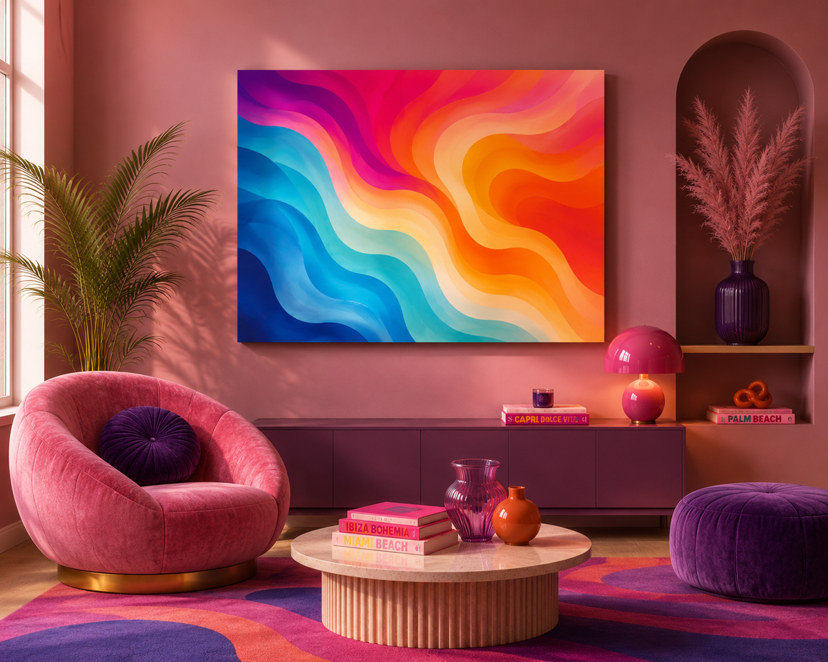 Vibrant Rainbow Wave Canvas Wall Art | Modern Abstract Gradient Matte Canvas Print
