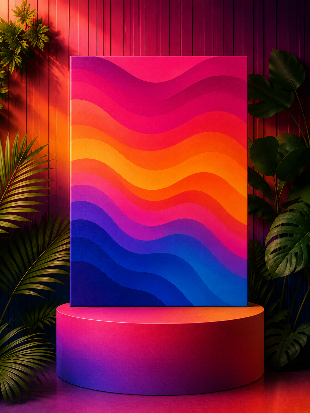 Vibrant Rainbow Wave Canvas Wall Art | Modern Abstract Gradient Matte Canvas Print
