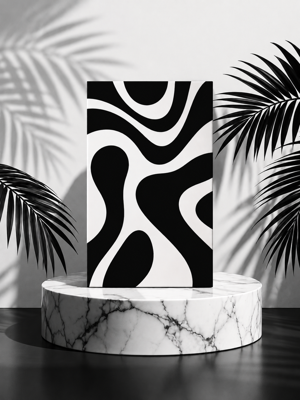 Abstract Black & White Waves Canvas Print — Modern Minimalist Wall Art