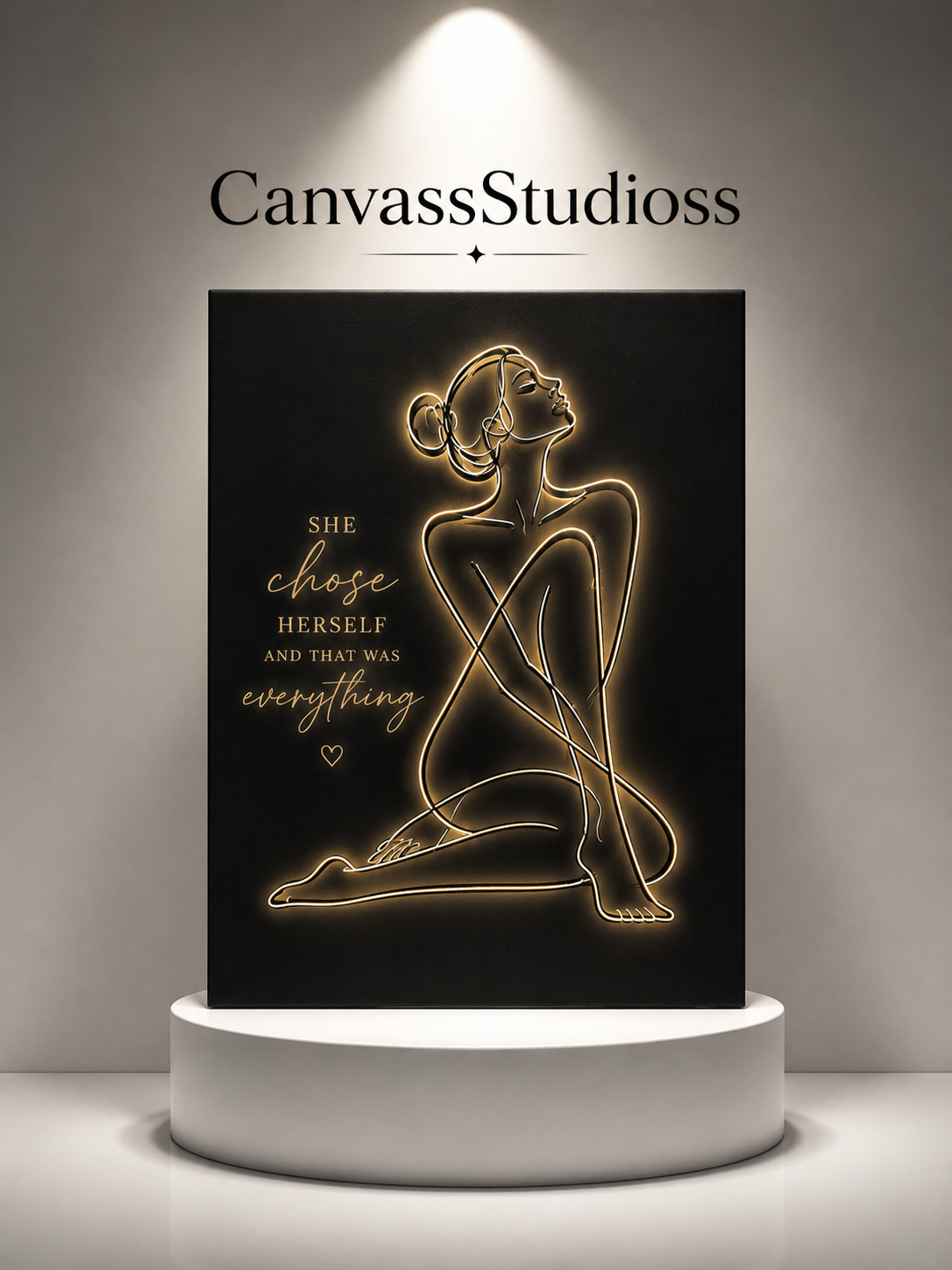 She Chose Herself Canvas Wall Art — Black & Gold Empowerment Line Art