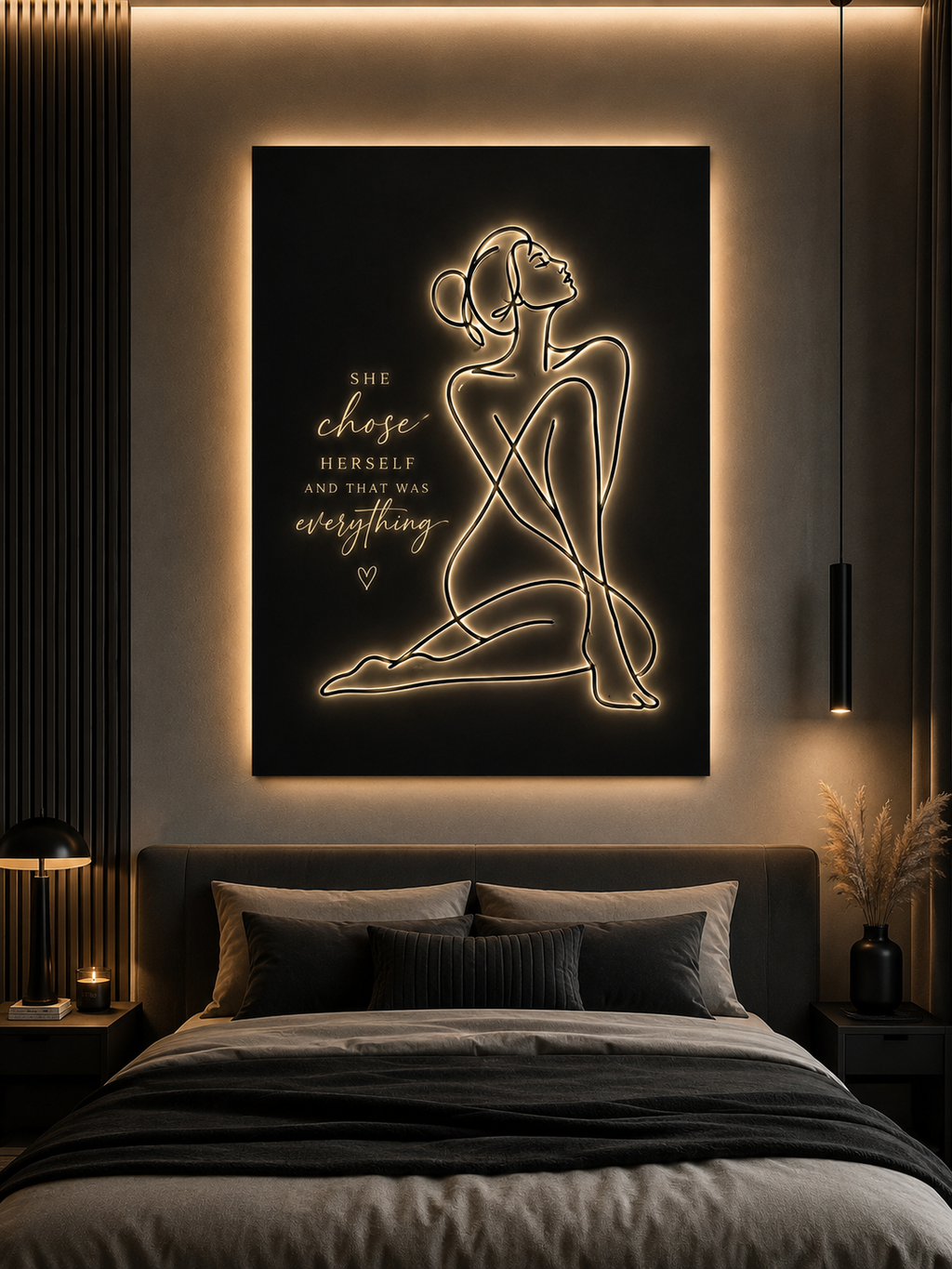 She Chose Herself Canvas Wall Art — Black & Gold Empowerment Line Art