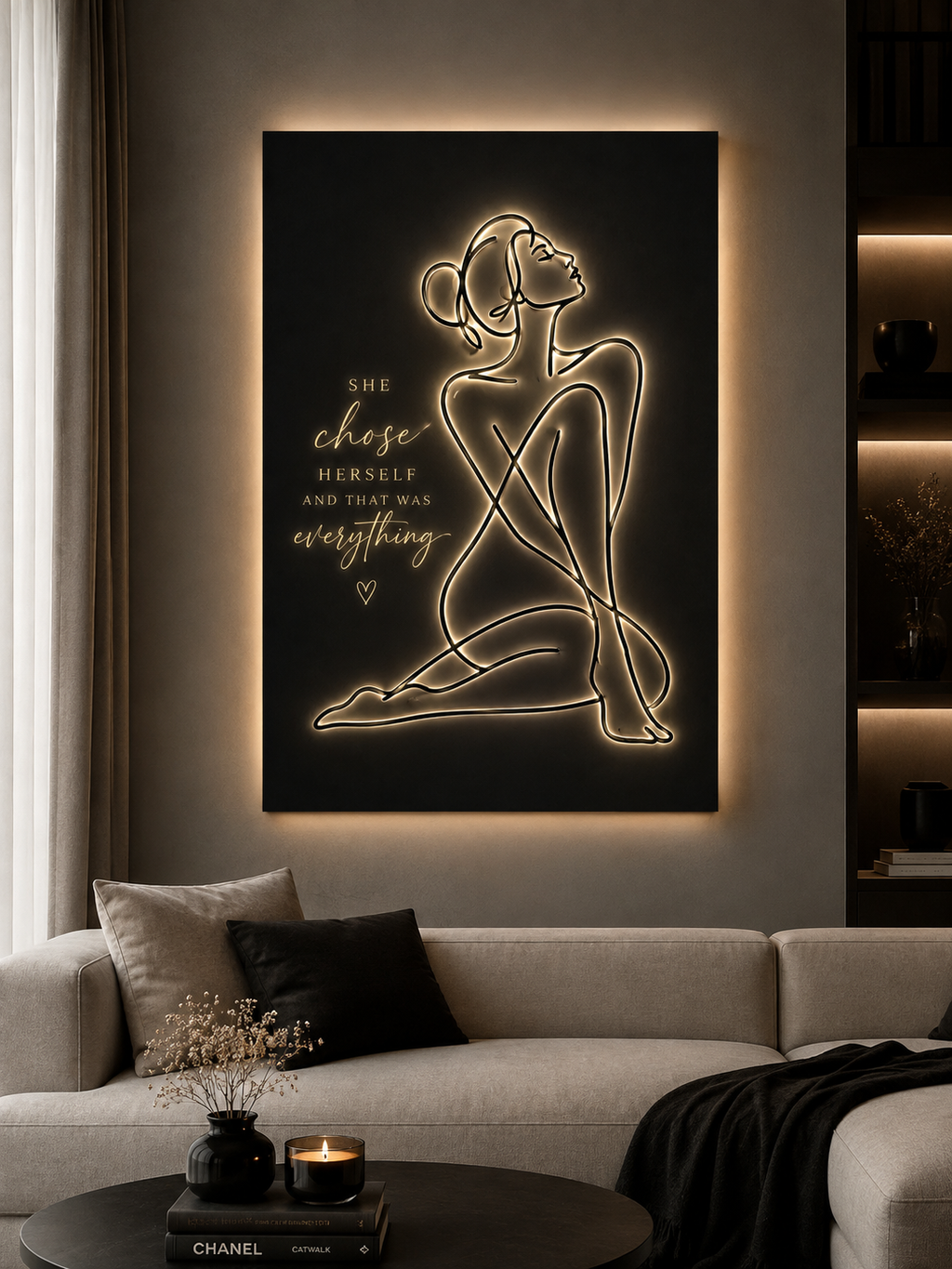 She Chose Herself Canvas Wall Art — Black & Gold Empowerment Line Art