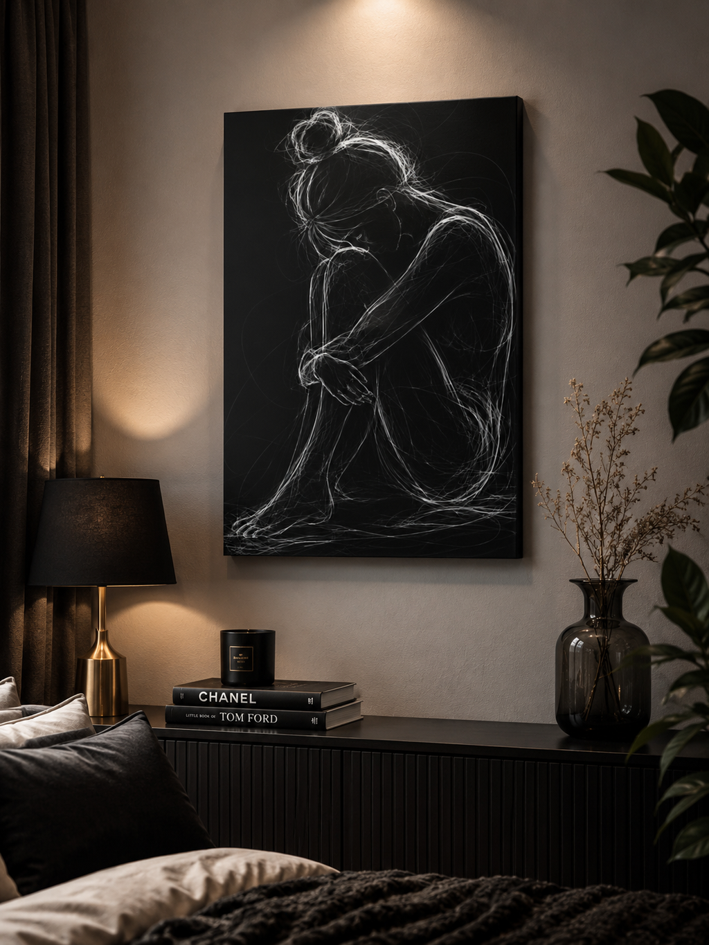 Quiet Strength Woman Canvas Wall Art — Black & White Abstract Line Art
