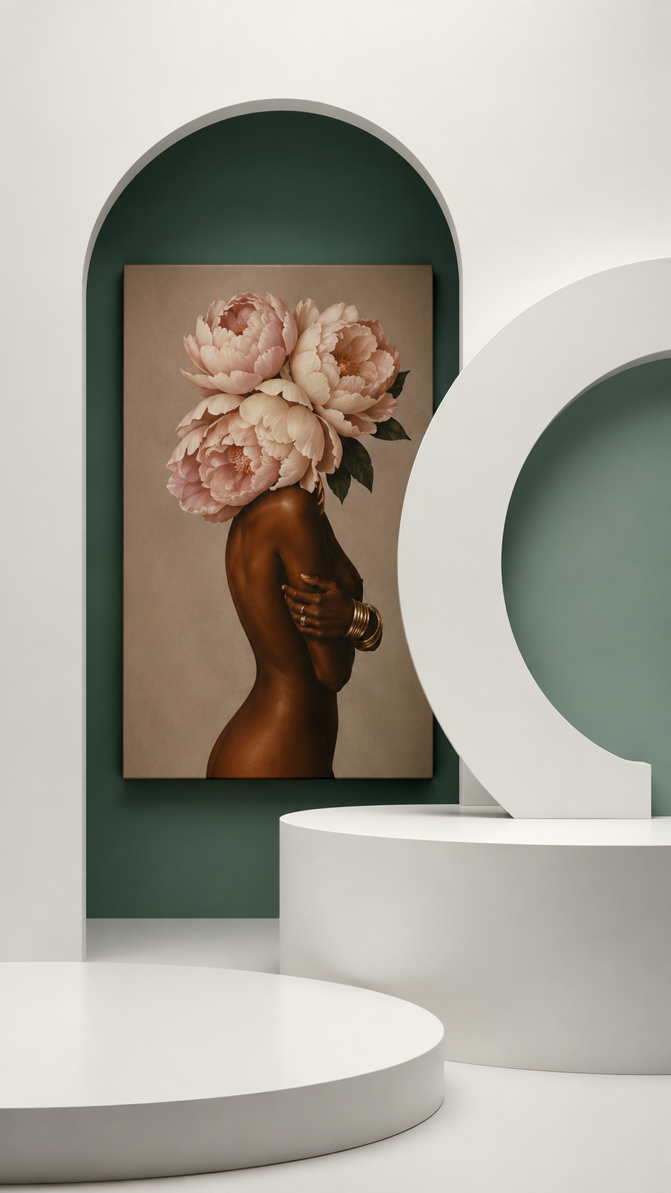 Floral Crown Muse Matte Canvas Wall Art — Blush Peony Floral Woman Portrait