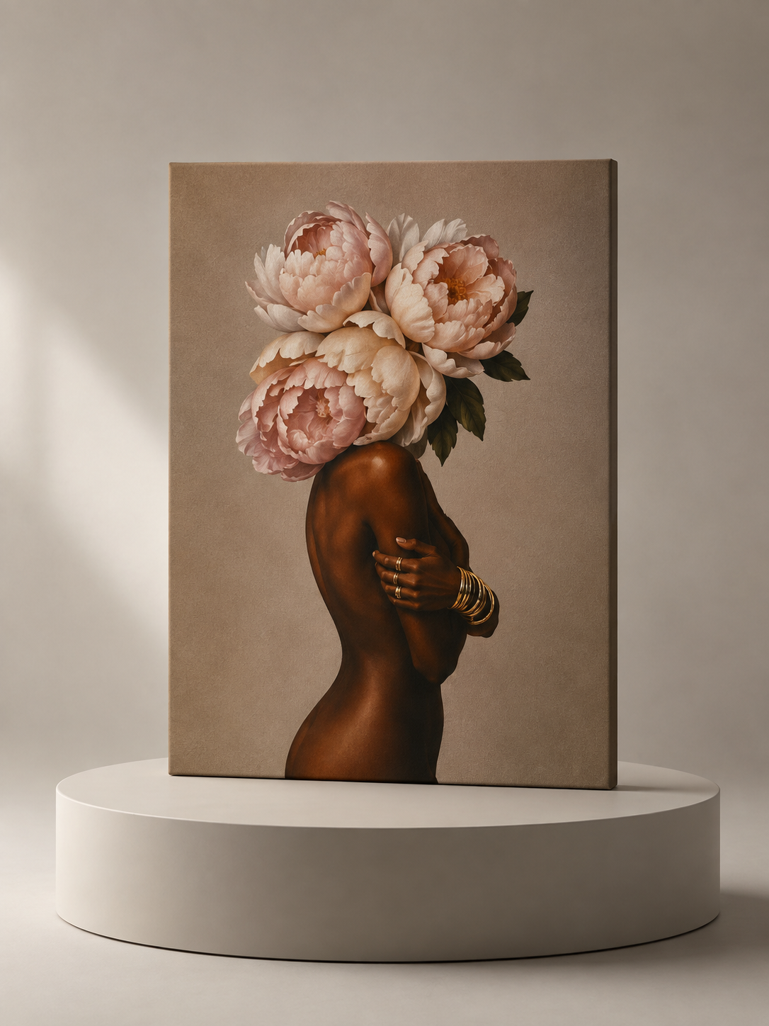 Floral Crown Muse Matte Canvas Wall Art — Blush Peony Floral Woman Portrait